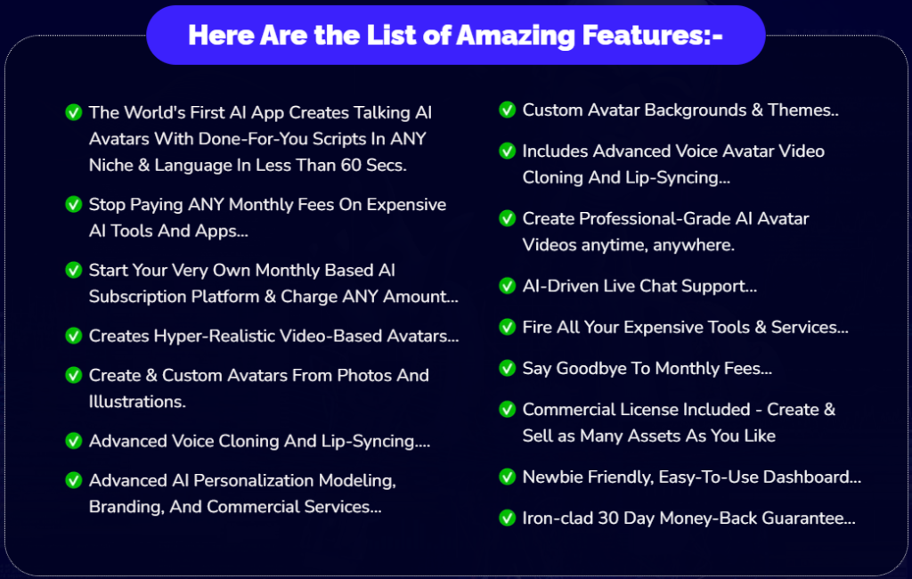 VidAvatar AI Review List of Amazing Features