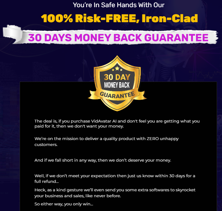 VidAvatar AI Review Money Back Guarantee